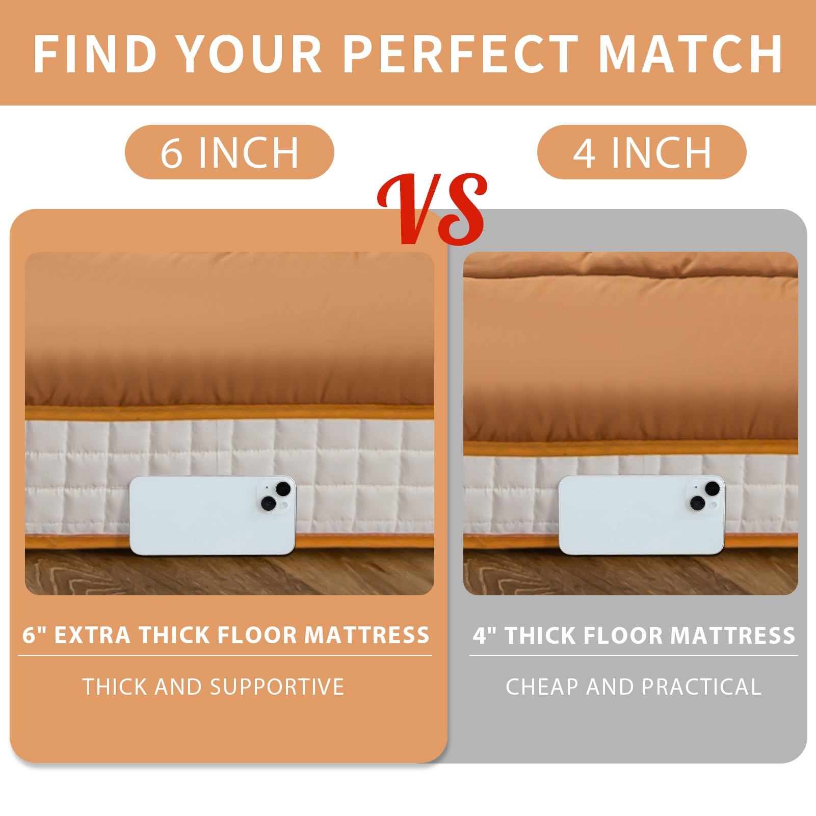 MAXYOYO 6" Extra Thick Floor Futon Mattress, Light Brown