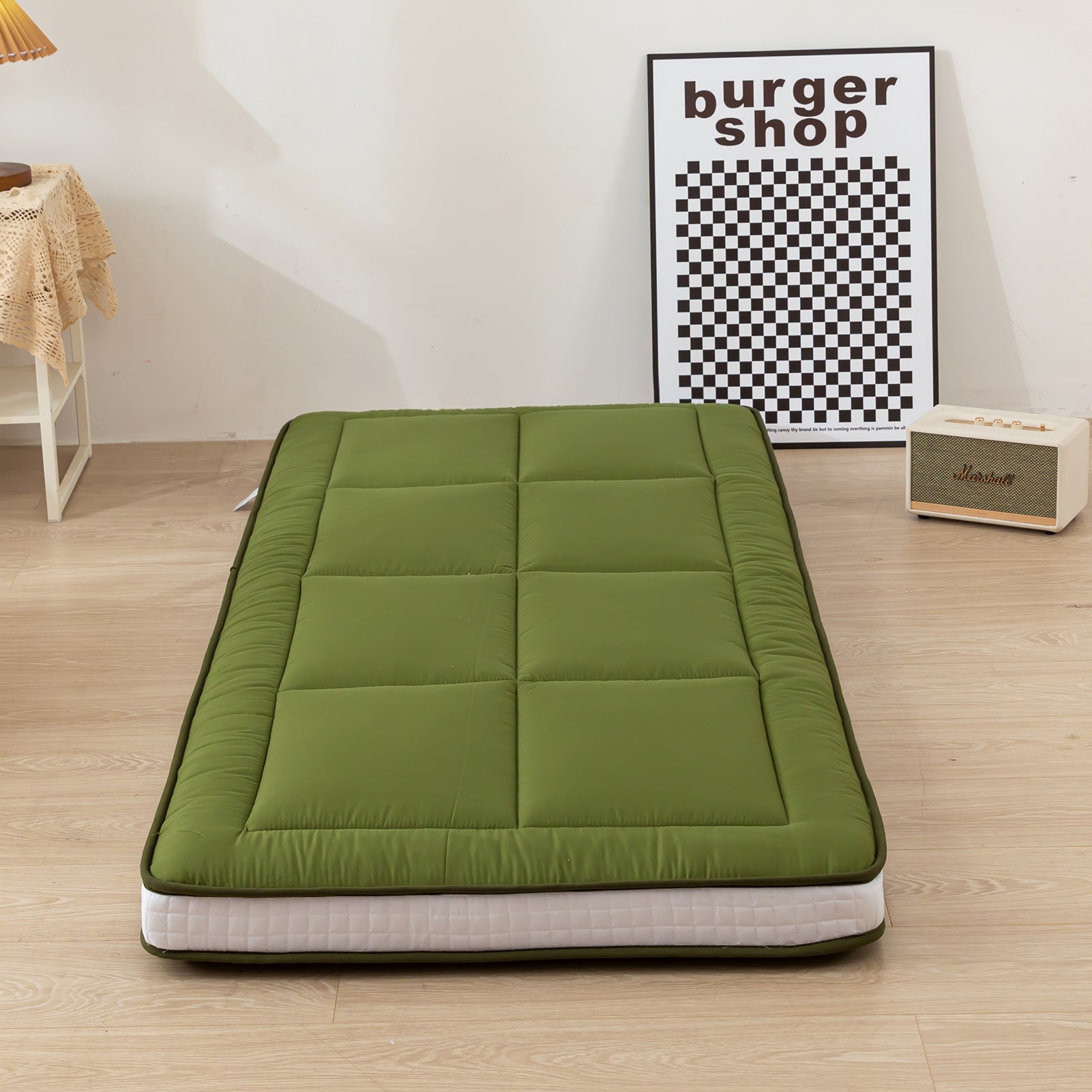 MAXYOYO Padded Japanese Floor Mattress, Green Foldable Roll Up Futon Mattress