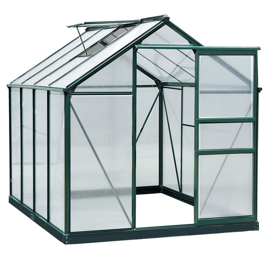 Outsunny 6' x 8' x 7' Outdoor Greenhouse for Winter Patio Greenhouse with Rain Gutter and Roof Vent Dark Green