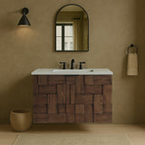 Leonardo 30" White Engineered Stone And Solid Wood Wall Mounted Bathroom Vanity