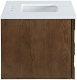 Leonardo 30" White Engineered Stone And Solid Wood Wall Mounted Bathroom Vanity