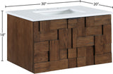 Leonardo 30" White Engineered Stone And Solid Wood Wall Mounted Bathroom Vanity