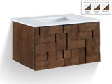Leonardo 30" White Engineered Stone And Solid Wood Wall Mounted Bathroom Vanity