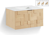 Leonardo 30" White Engineered Stone And Solid Wood Wall Mounted Bathroom Vanity