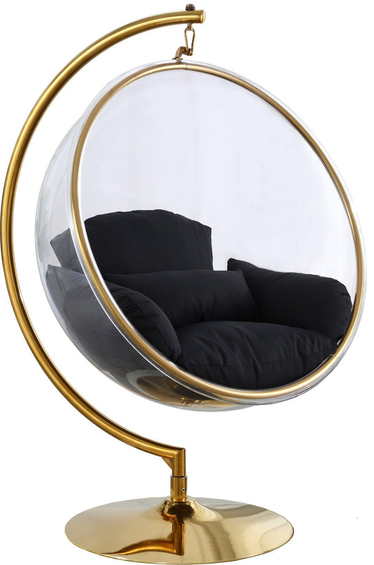 Luna Contemporary Acrylic Swing Bubble Accent Chair with Gold Metal Base for Ultimate Comfort