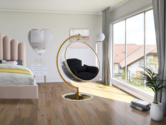 Luna Contemporary Acrylic Swing Bubble Accent Chair with Gold Metal Base for Ultimate Comfort