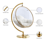 Luna Acrylic Swing Chair with Faux Fur Cushion, Gold Base - Modern Bubble Accent for Comfort