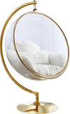 Luna Acrylic Swing Chair with Faux Fur Cushion, Gold Base - Modern Bubble Accent for Comfort