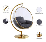 Luna Contemporary Acrylic Swing Bubble Accent Chair with Gold Metal Base for Ultimate Comfort