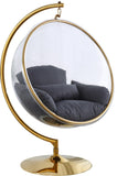 Luna Contemporary Acrylic Swing Bubble Accent Chair with Gold Metal Base for Ultimate Comfort