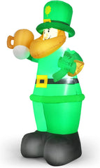 Tangkula St Patrick's Day Inflatable Leprechaun, Blow up Lighted Giant Doll Holding Shamrock and Pot of Gold