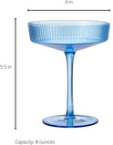 Ribbed Coupe Cocktail Glasses 8 oz | Set of 2 (Blue)