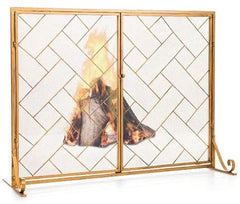 44.5 x 33.5 Inch Double-Door Fireplace Screen, 2-Panel Large Flat Wrought Metal Fire Spark Guard Gate Cover for Home