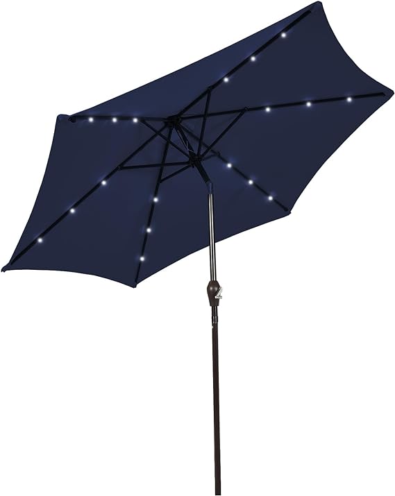 10FT Solar Powered 24 LED Lighted Patio Umbrella, Table Market Umbrella with Tilt Adjustment and Crank Handle