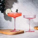 The Wine Savant Ribbed Coupe Cocktail Glasses 8 oz | Set of 2 (Rose Pink)