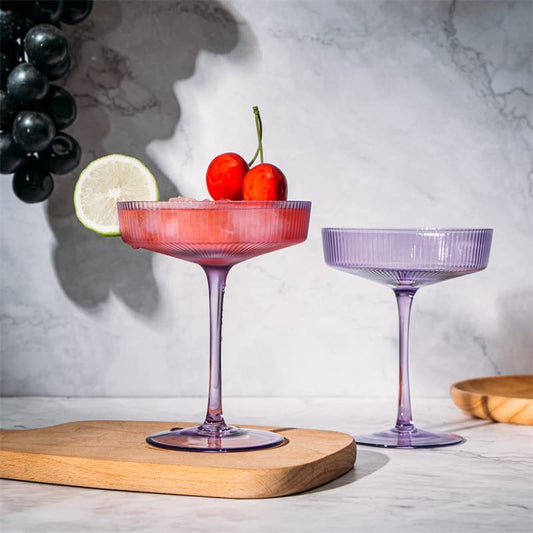 Ribbed Coupe Cocktail Glasses 8 oz | Set of 2 (Lavender, Set of 2)