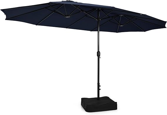 15FT Double-Sided Patio Umbrella with Base, Extra-Large Market Umbrella W/Crank System