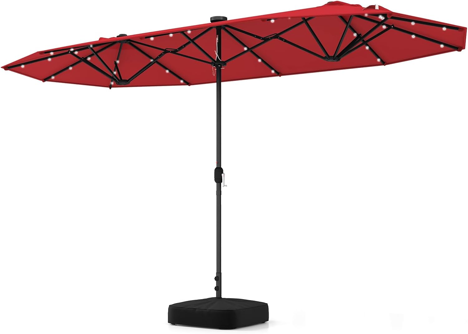 Tangkula 13FT Double-sided Patio Umbrella with Solar Lights, Large Twin Table Umbrella with Crank Handle