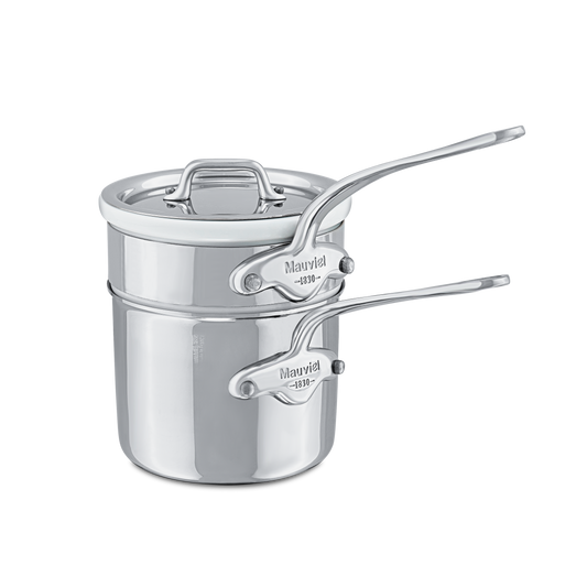 Mauviel Stainless Steel Bain Marie/Double Boiler With Lid, Cast Stainless Steel Handle, 0.9-Qt