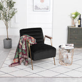Woodford Modern Accent Chair with Channel Tufted Design, Wood Arms & Gold Legs for Stylish Living Spaces