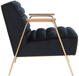 Woodford Modern Accent Chair with Channel Tufted Design, Wood Arms & Gold Legs for Stylish Living Spaces