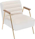 Woodford Modern Accent Chair with Channel Tufted Design, Wood Arms & Gold Legs for Stylish Living Spaces
