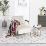 Woodford Modern Accent Chair with Channel Tufted Design, Wood Arms & Gold Legs for Stylish Living Spaces