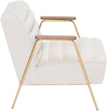 Woodford Modern Accent Chair with Channel Tufted Design, Wood Arms & Gold Legs for Stylish Living Spaces