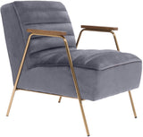 Woodford Modern Accent Chair with Channel Tufted Design, Wood Arms & Gold Legs for Stylish Living Spaces
