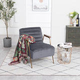 Woodford Modern Accent Chair with Channel Tufted Design, Wood Arms & Gold Legs for Stylish Living Spaces