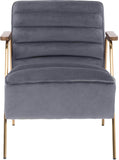 Woodford Modern Accent Chair with Channel Tufted Design, Wood Arms & Gold Legs for Stylish Living Spaces