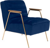 Woodford Modern Accent Chair with Channel Tufted Design, Wood Arms & Gold Legs for Stylish Living Spaces