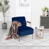 Woodford Modern Accent Chair with Channel Tufted Design, Wood Arms & Gold Legs for Stylish Living Spaces