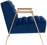 Woodford Modern Accent Chair with Channel Tufted Design, Wood Arms & Gold Legs for Stylish Living Spaces