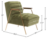 Woodford Modern Accent Chair with Channel Tufted Design, Wood Arms & Gold Legs for Stylish Living Spaces