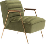 Woodford Modern Accent Chair with Channel Tufted Design, Wood Arms & Gold Legs for Stylish Living Spaces