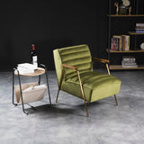 Woodford Modern Accent Chair with Channel Tufted Design, Wood Arms & Gold Legs for Stylish Living Spaces