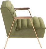 Woodford Modern Accent Chair with Channel Tufted Design, Wood Arms & Gold Legs for Stylish Living Spaces