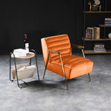Woodford Modern Accent Chair with Channel Tufted Design, Wood Arms & Gold Legs for Stylish Living Spaces