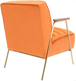 Woodford Modern Accent Chair with Channel Tufted Design, Wood Arms & Gold Legs for Stylish Living Spaces