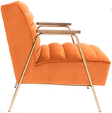 Woodford Modern Accent Chair with Channel Tufted Design, Wood Arms & Gold Legs for Stylish Living Spaces