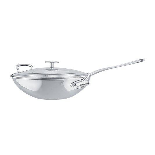 Mauviel M'COOK 5-Ply Wok With Long Handle, Cast Stainless Steel, 5-qt