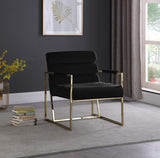 Wayne Velvet Accent Chair with Gold Iron Frame and Deep Channel Tufting for Contemporary Comfort