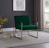 Wayne Velvet Accent Chair with Gold Iron Frame and Deep Channel Tufting for Contemporary Comfort