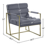 Wayne Velvet Accent Chair with Gold Iron Frame and Deep Channel Tufting for Contemporary Comfort