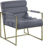 Wayne Velvet Accent Chair with Gold Iron Frame and Deep Channel Tufting for Contemporary Comfort