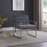 Wayne Velvet Accent Chair with Gold Iron Frame and Deep Channel Tufting for Contemporary Comfort