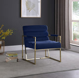 Wayne Velvet Accent Chair with Gold Iron Frame and Deep Channel Tufting for Contemporary Comfort
