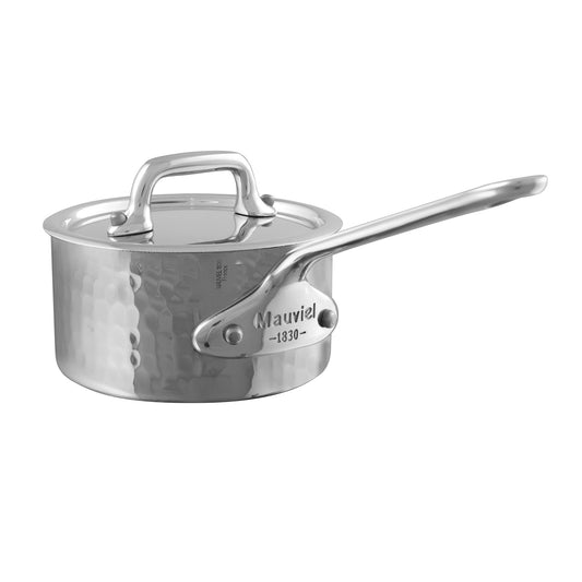 Mauviel M'MINIS Hammered Sauce Pan With Stainless Steel Handle and Lid, 0.3-Quart