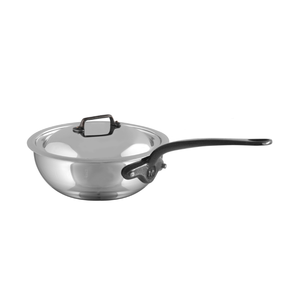 Mauviel M'COOK CI Curved Splayed Saute Pan With Lid, Cast Iron Handle, 2.1-Qt